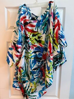 Life Style Woman 1X Tropical Abstract Kimono Sleeve Blouse Tunic Plus Size